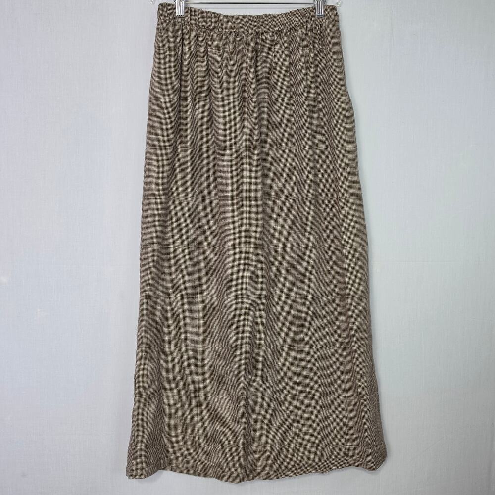 Vintage Linen Houndstooth Pull On Maxi Skirt size M Retro Academia Heritage USA